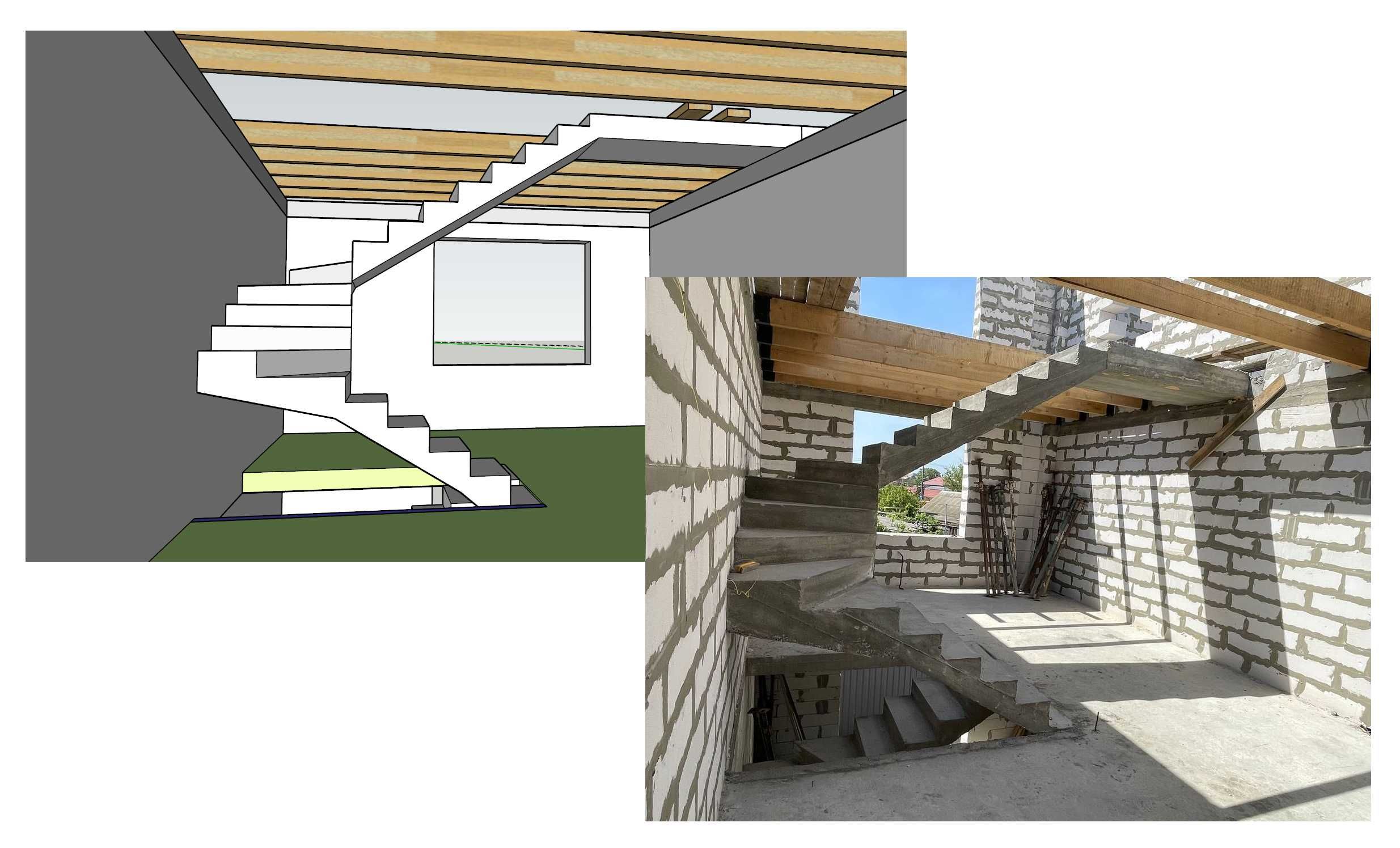 Монолитные / бетонные лестницы 3D Визуализация