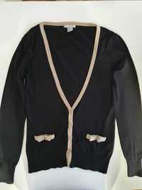 Sweterek, kardigan czarny z beżowymi dodatkami, H&M, rozm. S