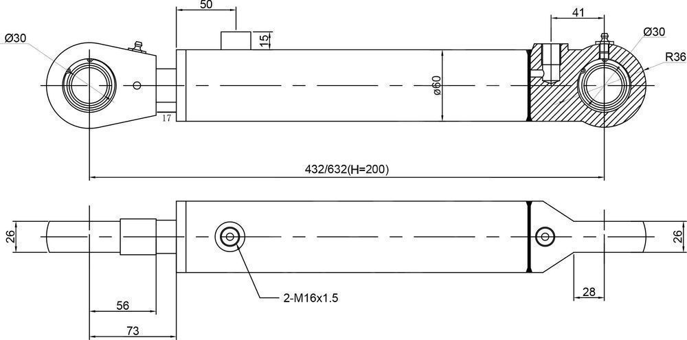SIŁOWNIK Cylinder Skok 200 Pług CHWYTAK Krokodyl [3847]