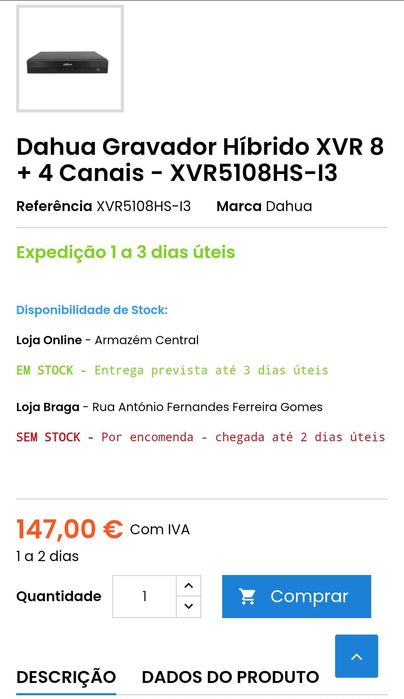 Dahua gravador DH-XVR5108HS-I3 (NOVO)