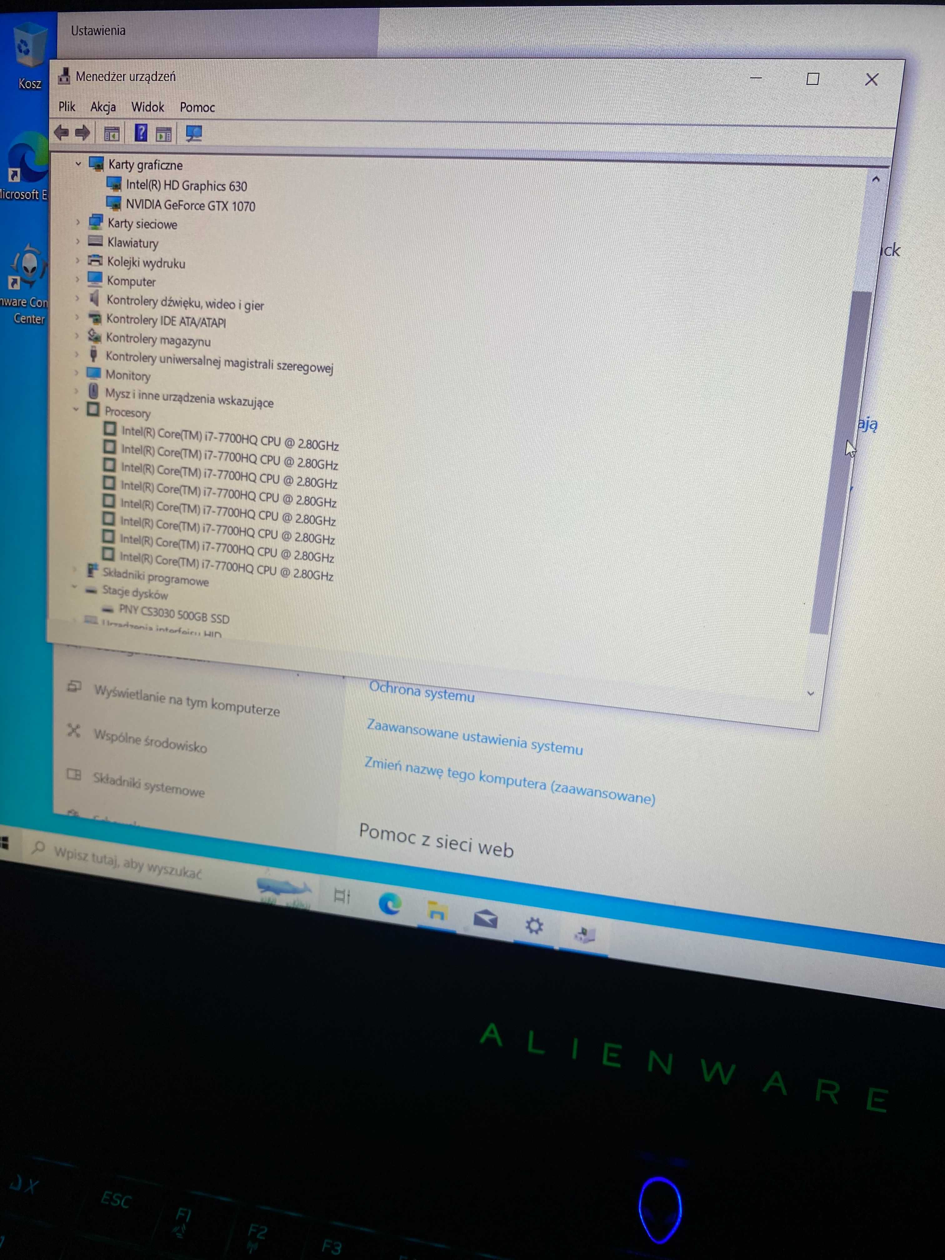 Laptop gamingowy DELL Alienware 15 r3 i7 16GB 500GB SSD m.2 GTX1070