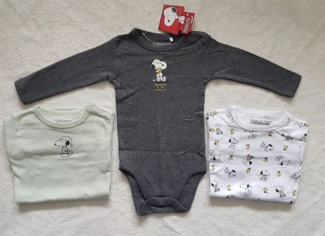 body 80 snoopy peanuts z długim rękawem zestaw komplet paka pakiet 3sz