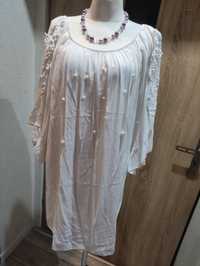 Biała tunika - bluzka z perełkami w rozm 58/60 /62 zapraszam