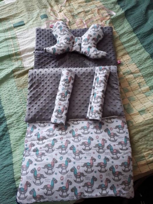 NOWY Śpiworek lub wkładka minky do wózka, podusia