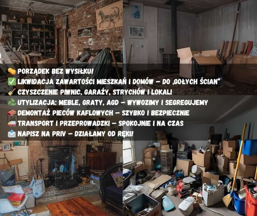 Opróżnianie mieszkań, piwnic i strychów. Utylizacja odpadów, transport