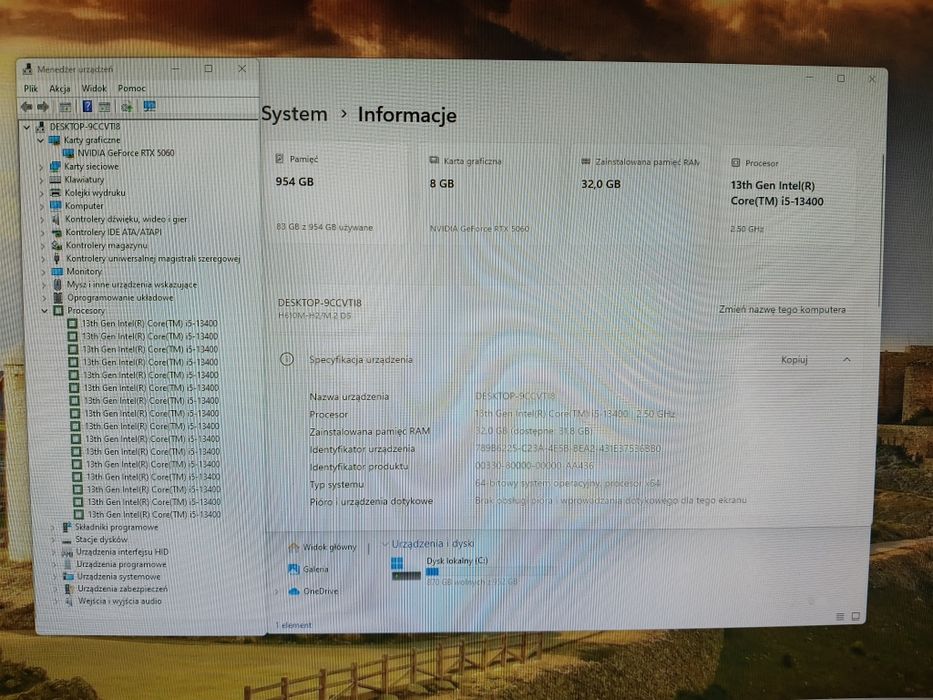 Komputer Gamingowy i5-13400, RTX 5060, 32 GB,SSD,Win 11 Pro