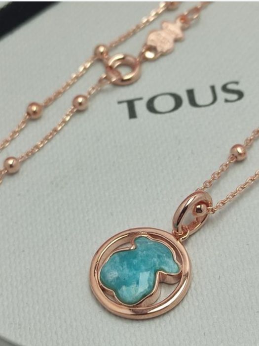 Naszyjnik z misiem różowe srebro vermeil 925 z amazonitem