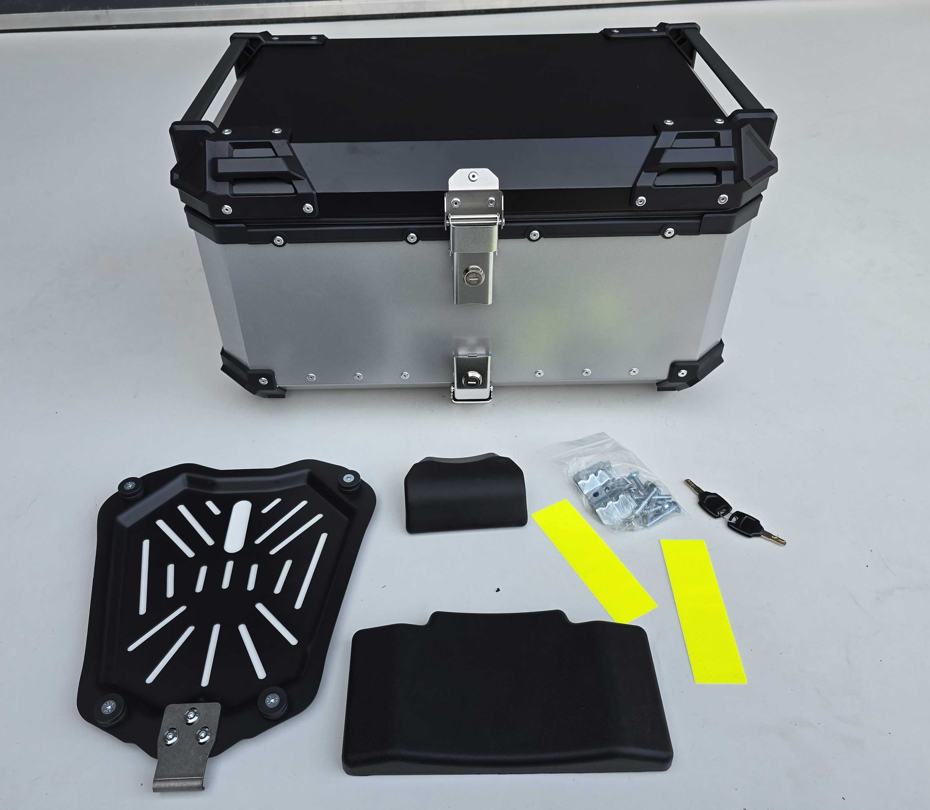 KUFER CENTRALNY Motocyklowy ALUMINIOWY  65L +Płyta +Oparcie