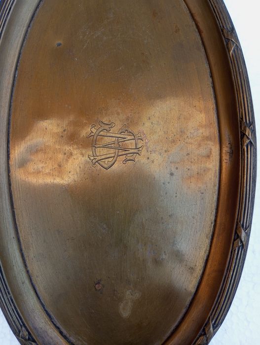 Taca mosiężna, posrebrzana , b. Stara z monogramem