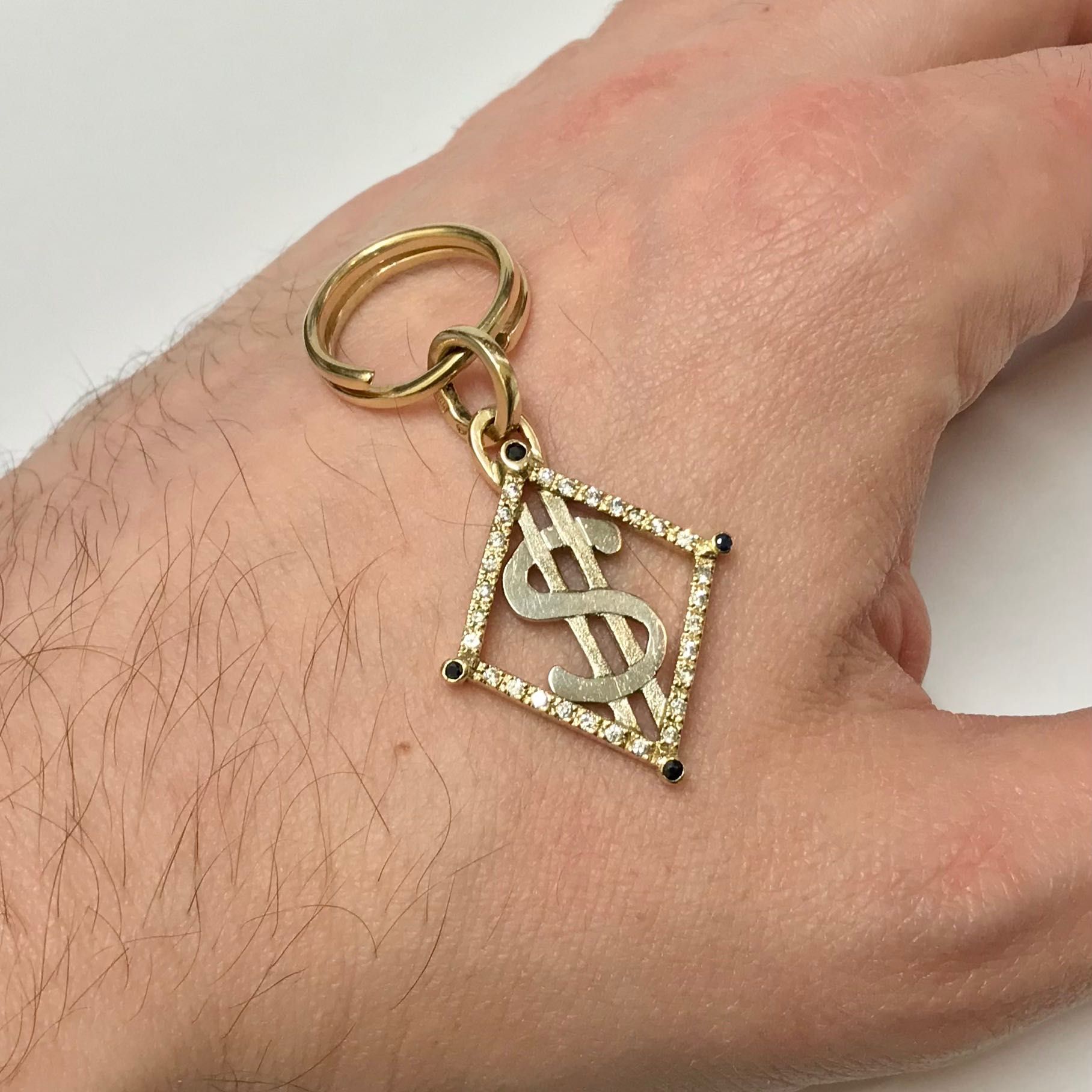 Złoty BRELOCZEK brelok 585 14K z DIAMENTAMI 0.5ct i RUBIN DOLAR ameryk