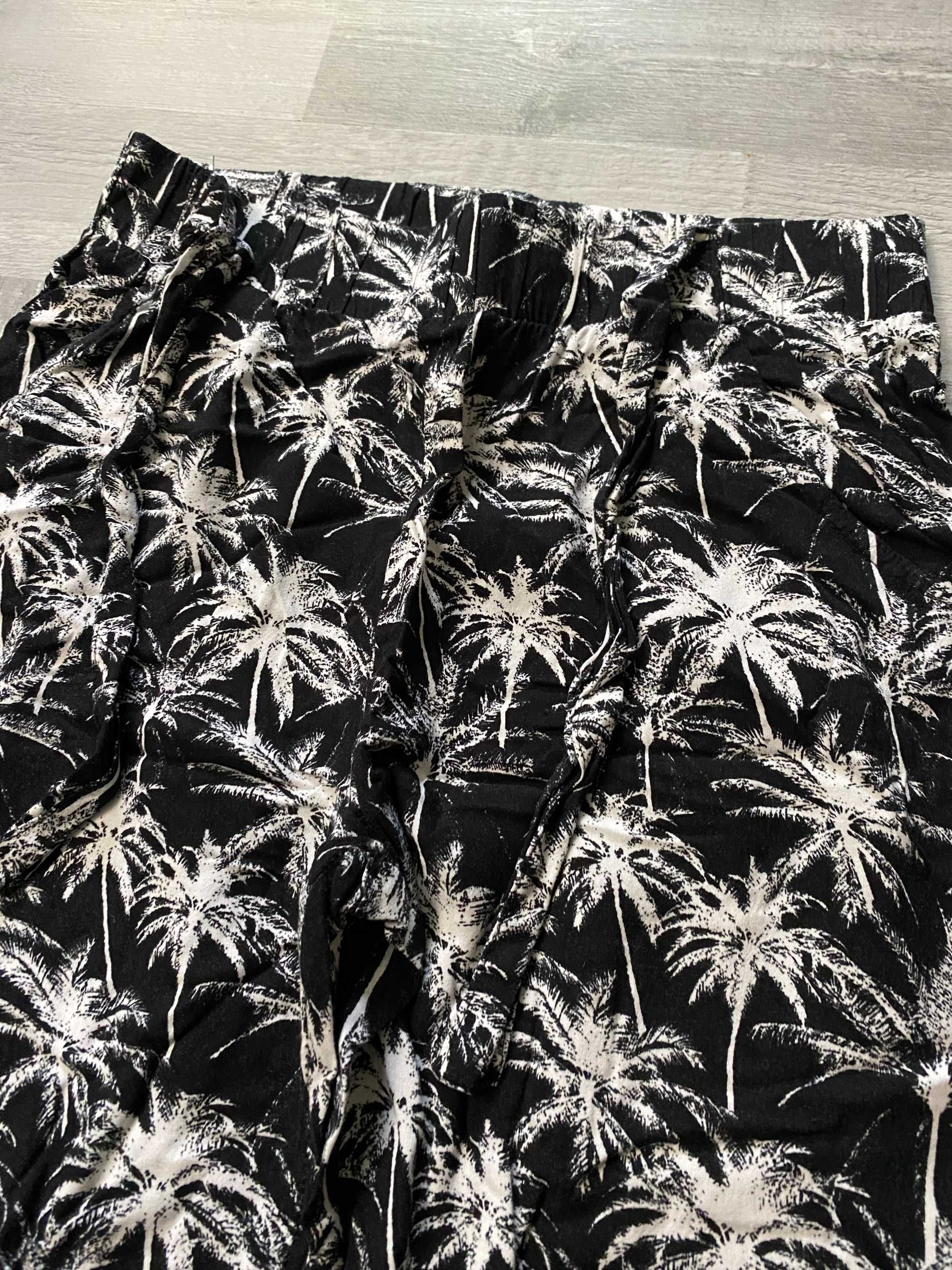 Luźne spodnie z gumką w palmy letnie leginsy z paskiem wiązane 164 cm