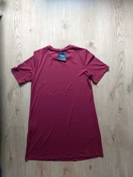 Nowa sukienka tunika M tshirt Shein Basics oversize bordo burgund 36 S