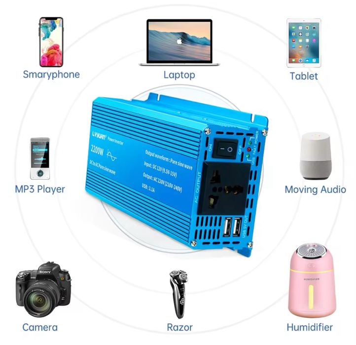 Без-вна доставка Інвертор lvyuan 24/220 В 1000/2200 Вт чистий сінус