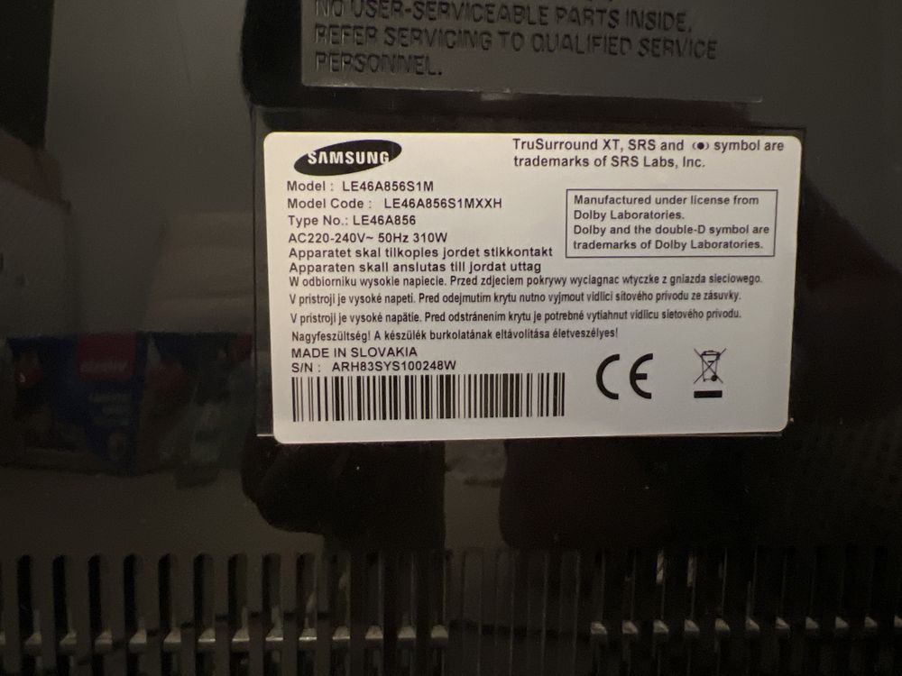 Telewizor Samsung 46 cali LE46A856S1M do naprawy