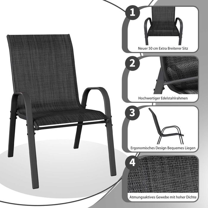 Krzesła ogrodowe 4 sztuki, balkonowe, czarne, łatwe do przechowywania