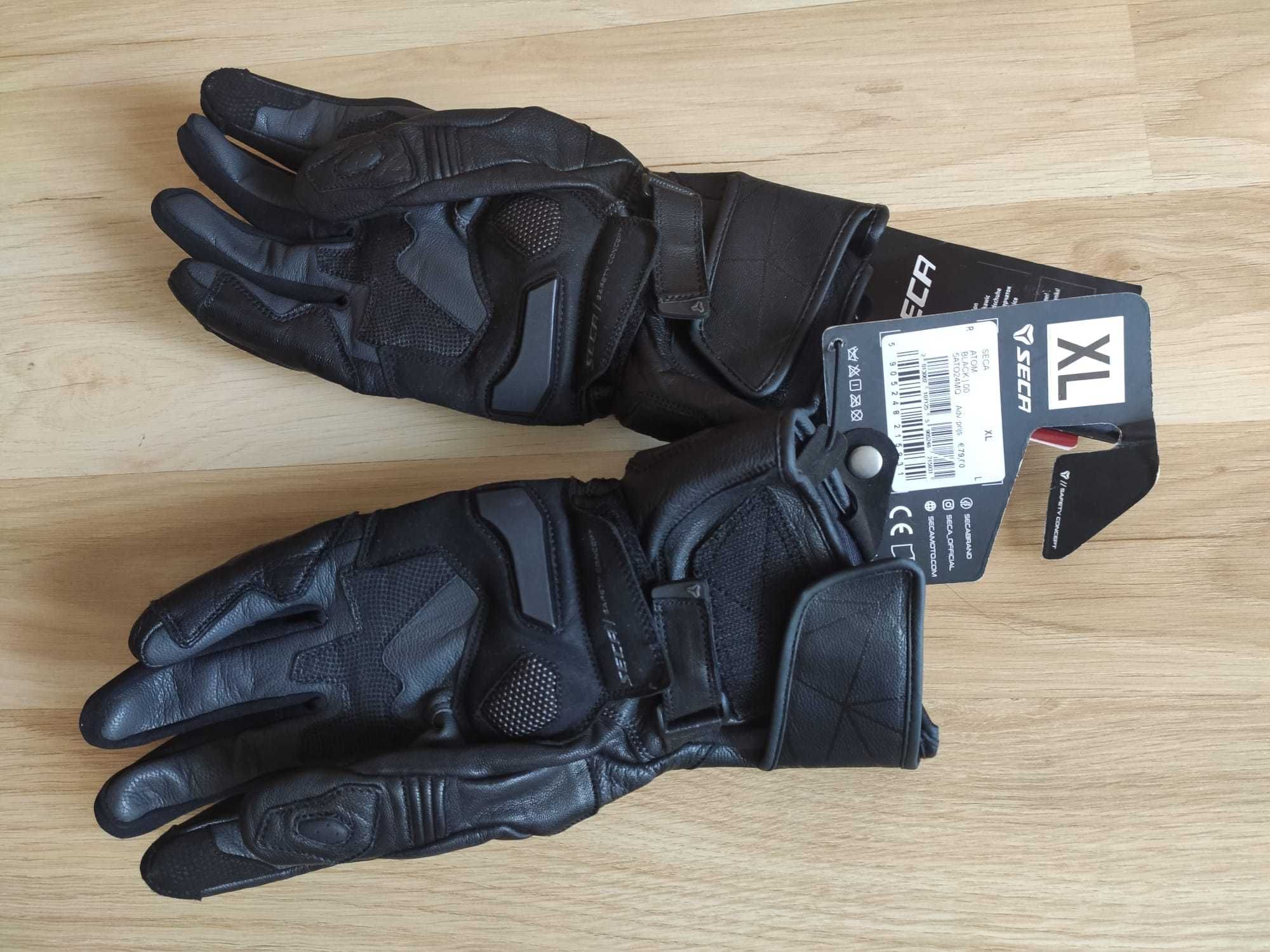 Rękawice motocyklowe SECA ATOM BLACK - NOWE, rozmiar XL