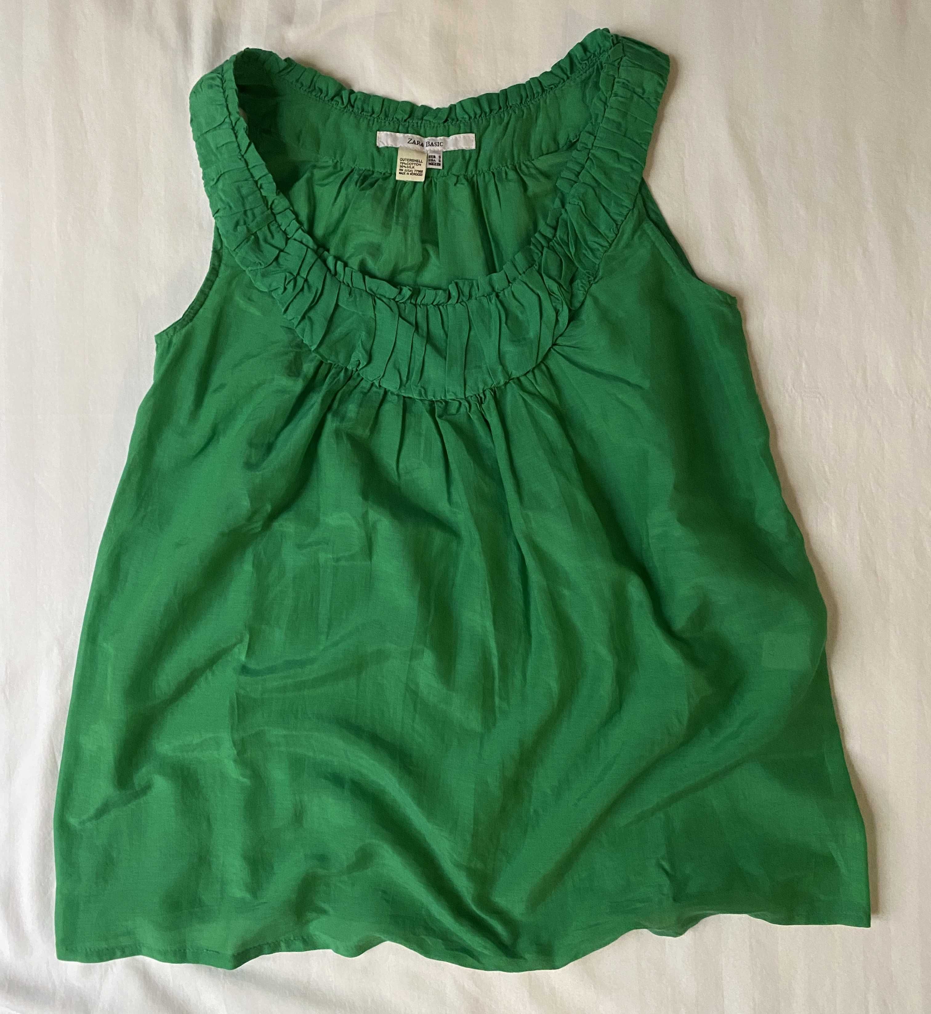 Blusa Zara verde esmeralda XS algodão e seda