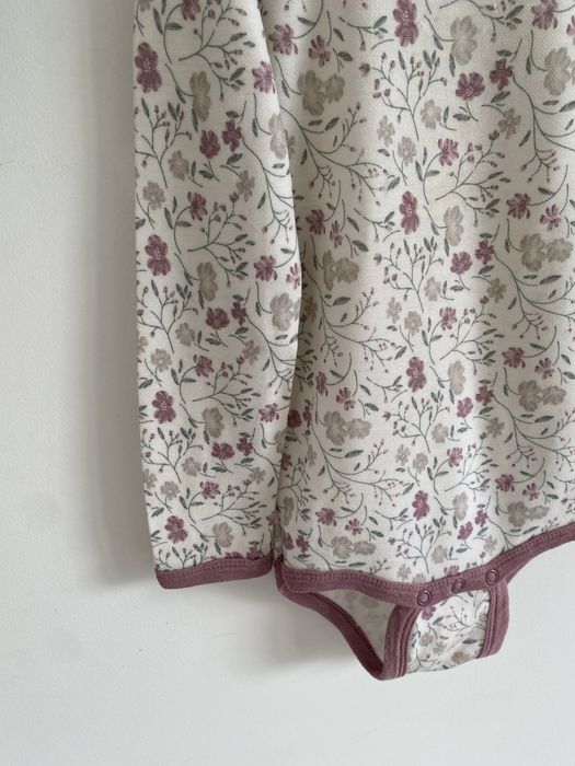 Body joha 92/98 liliowy wzorek kwiatki merino