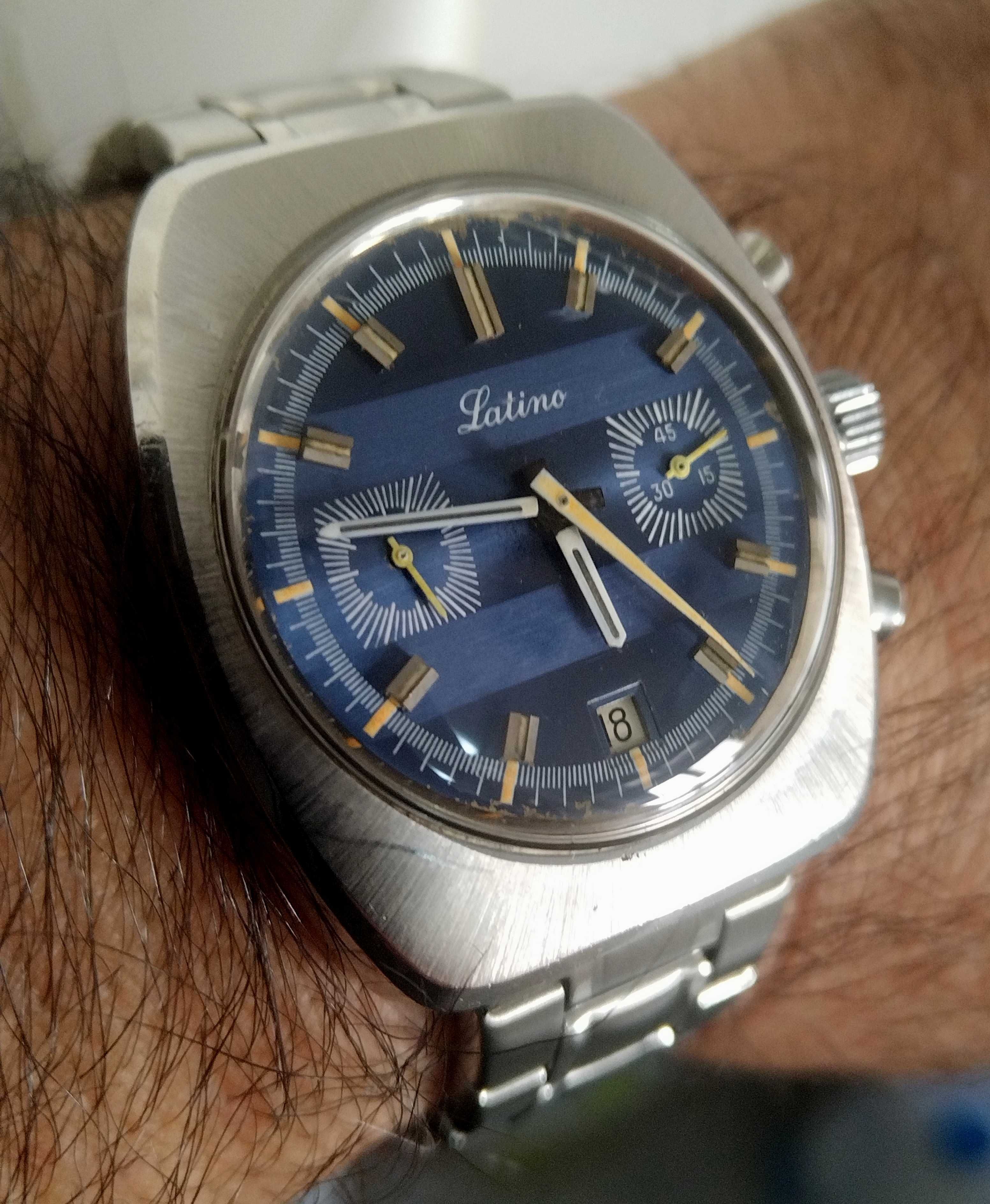 Vintage cronógrafo LATINO com calibre 7734 37mm 450 feet