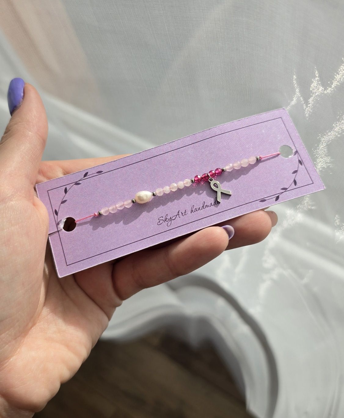 Bransoletka handmade - spinel, kwarc różowy, kamień księżycowy