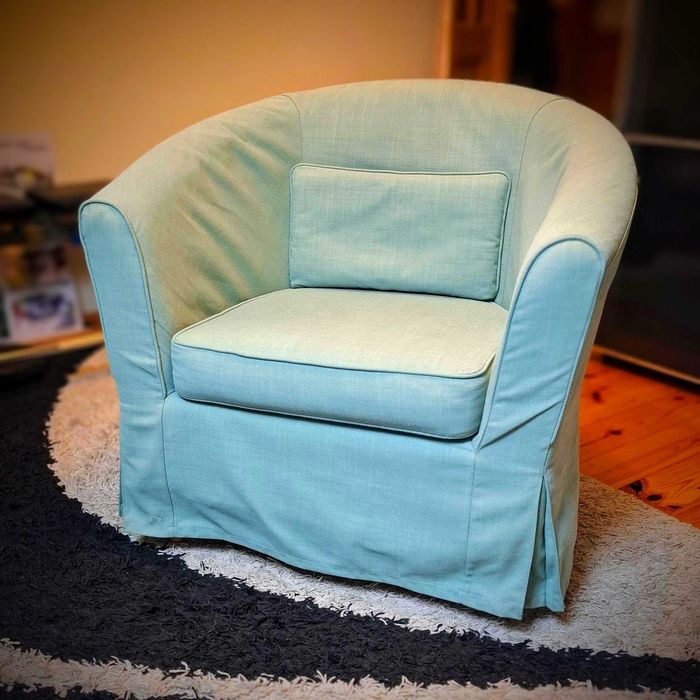 Fotel IKEA TULSTA zielony, jak nowy + poduszeczka pod plecy