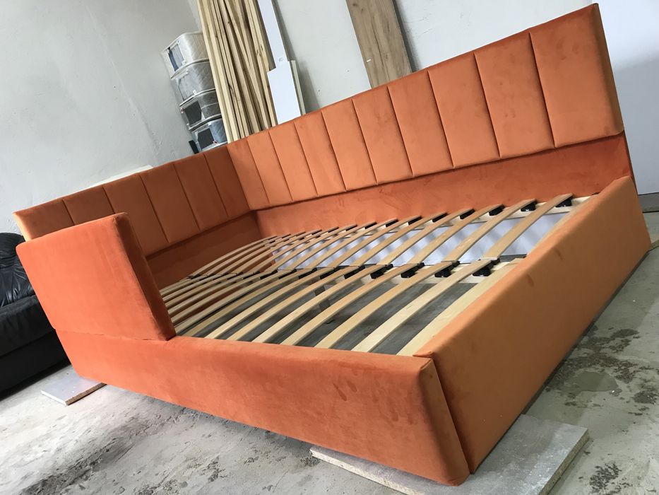 Ліжка кутові дитячі м’які велюрові односпальні полуторні буквою Г