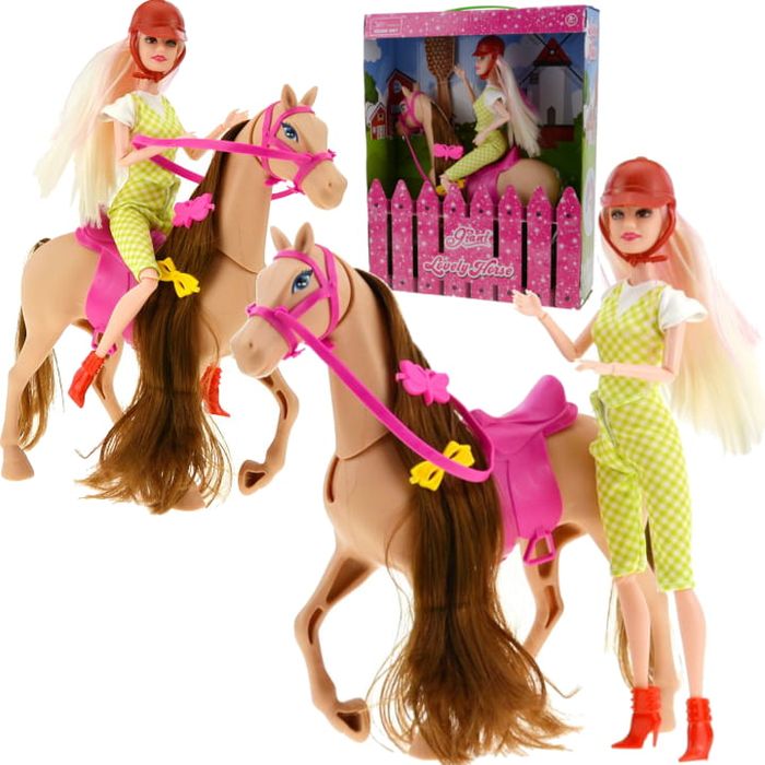 Lalka Dżokejka Z Koniem Duży Koń Konik Do Czesnia Z Lalką Ruchome El