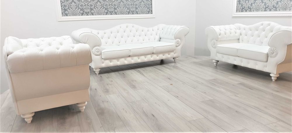 Pikowany zestaw chesterfield 3+2+1 PRESTON Skóra naturalna