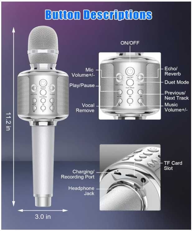 GOODaaa przenośny mikrofon karaoke Bluetooth 4w1