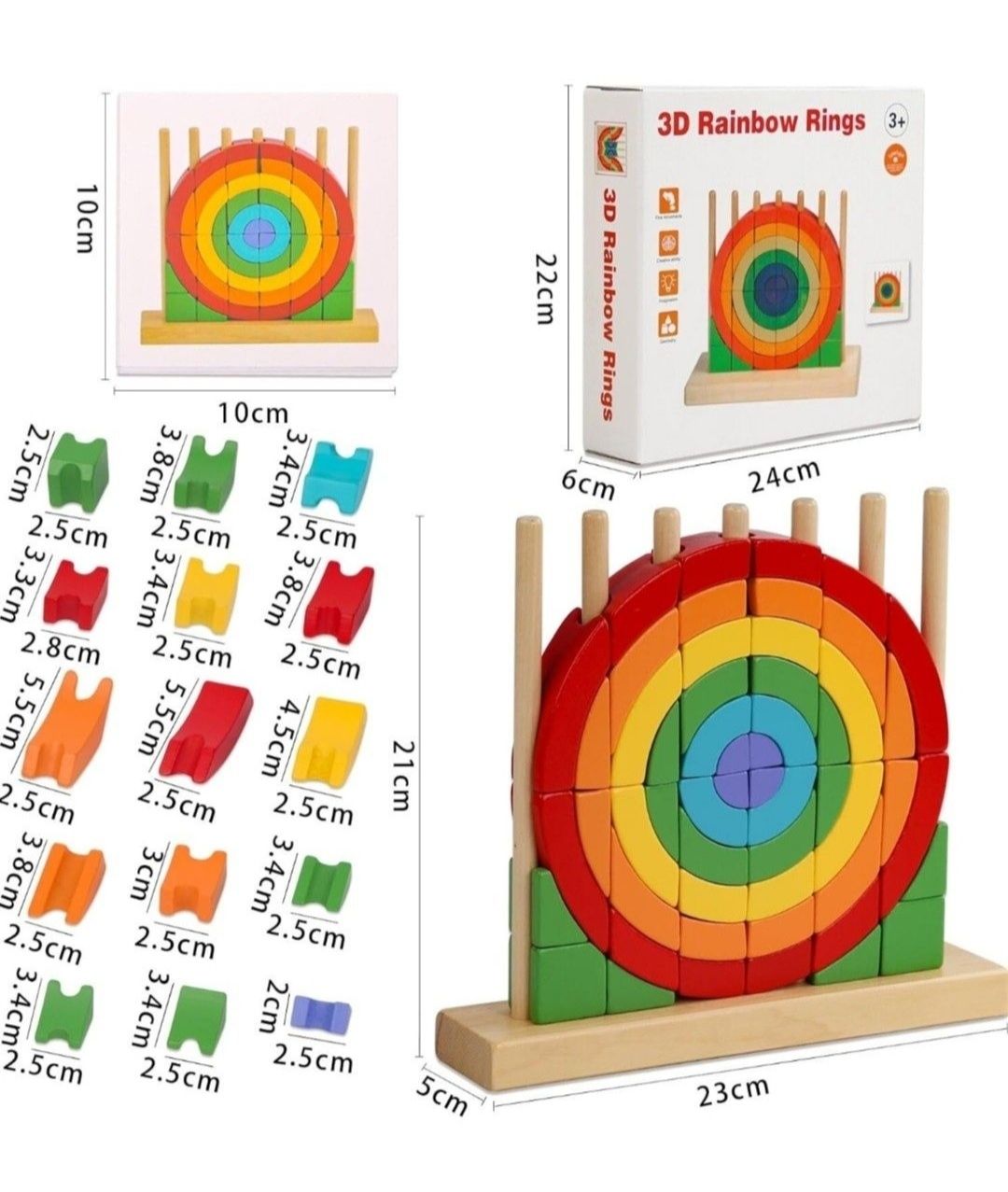 Drewniane puzzle 3D tęczowe pierścienie 7 trzpieni VORHOT