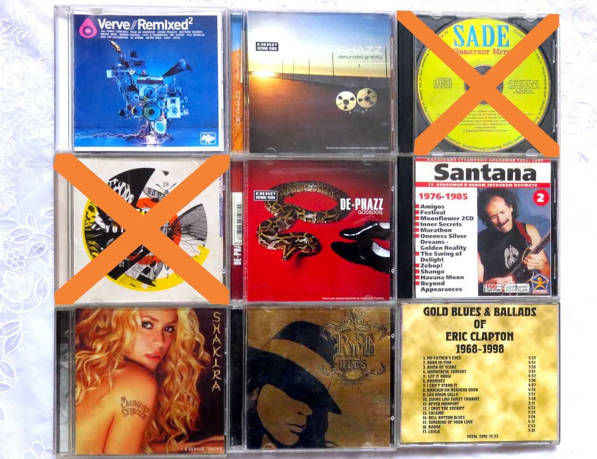 СD диски музыка Santana, Eric Clapton, De-Phass, Shakira, Verve, R‘n’B