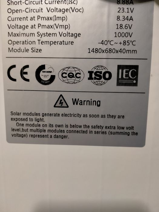 Сонячні панелі UKC 150W Б/В