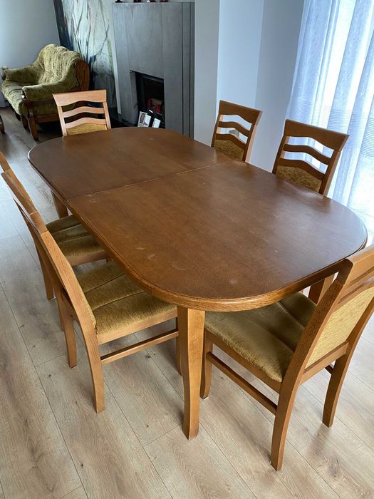 Stół dębowy 180x90 + 6 krzeseł – komplet do jadalni / kuchni