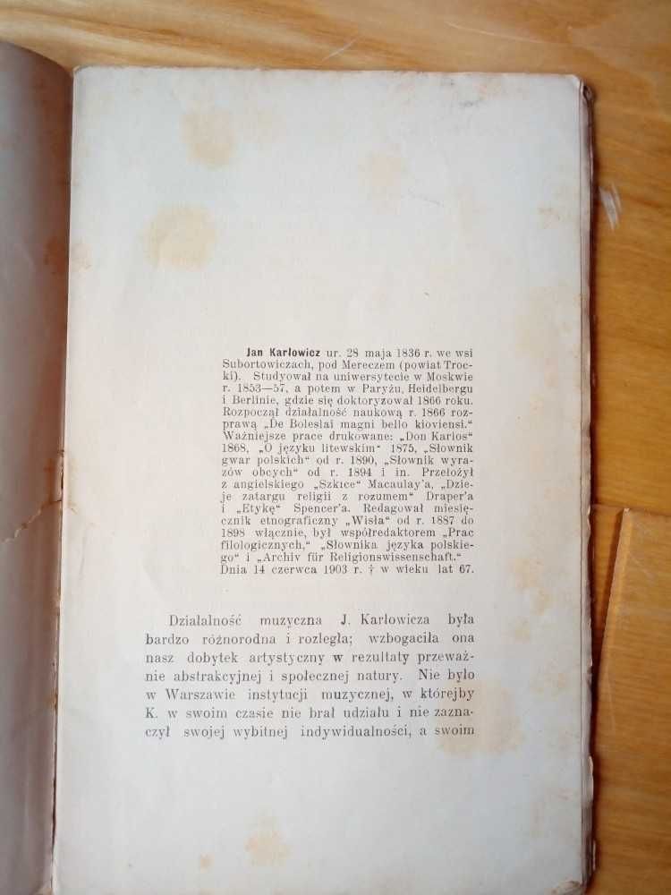 "Działalność muzyczna Jana Karłowicza" Feliks Starczewski 1908r.