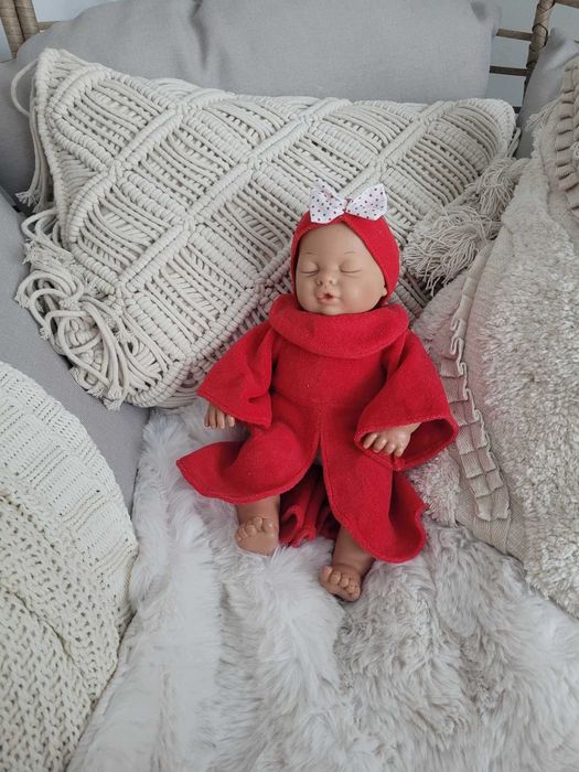Ubranko dla lalki bobasa 30-34cm sukienka czerwona z opaską