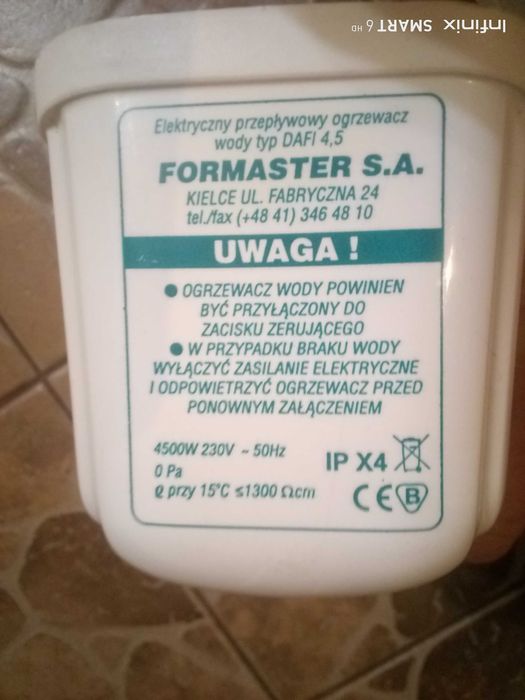 Przepływowy podgrzewacz wody 230V DAFI 4,5 kW oraz DAFI 4 kW