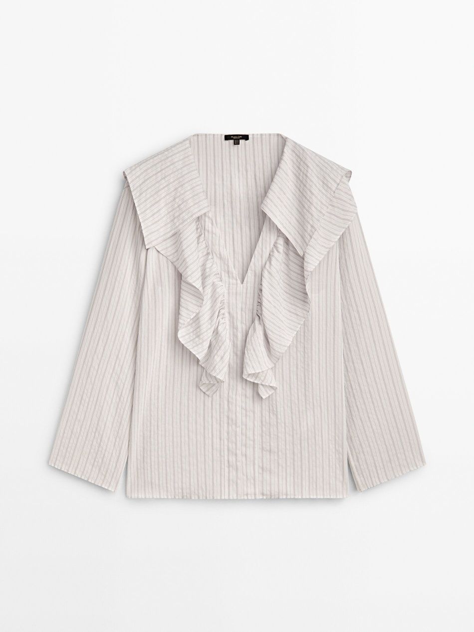 Bluzka w paski z falbanami Massimo Dutti, rozmiar S-M