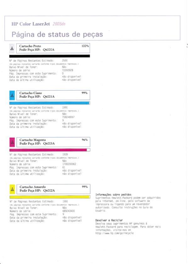 4 toners a 99% + Impressora HP color laserjet 2605dn