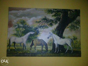Cudowny obraz koni, malowany recznie na płótnie Konie 1985 rok