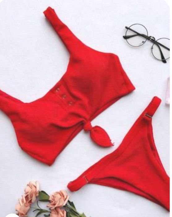 Купальник с топом красный на кнопках