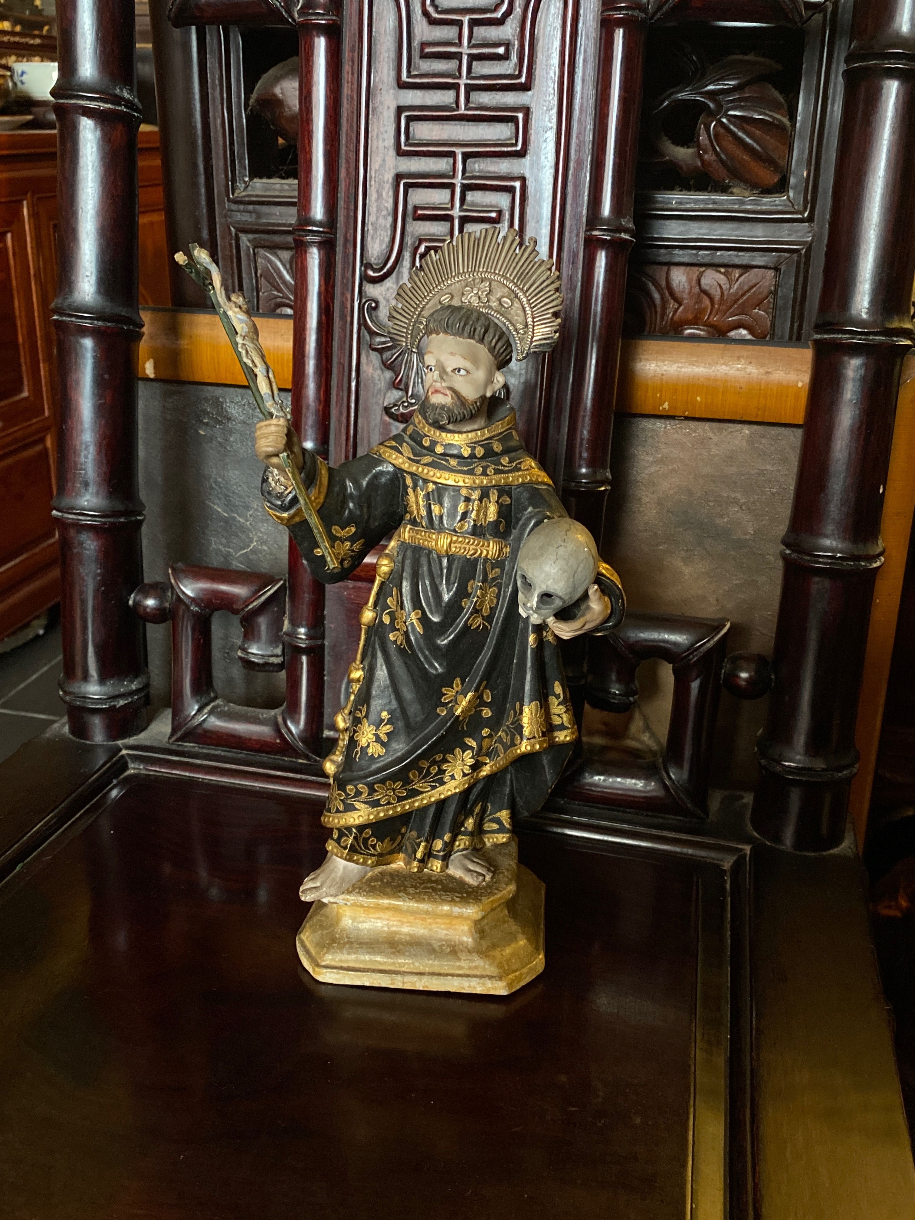 São Francisco de Assis Madeira Séc XVIII Ouro Brunido 25 cm Arte Sacra