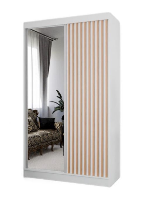 Szafa biała 120 cm -lustro + lamele, nowoczesny design!