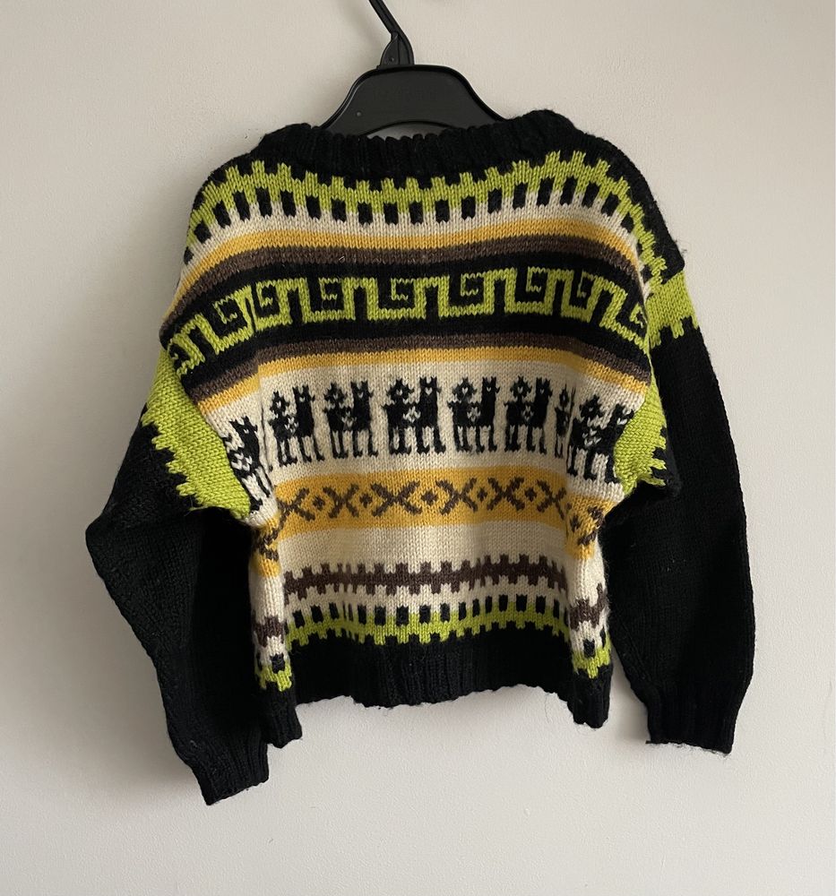 Zimowy welniany sweter Vintage handmade 98/104