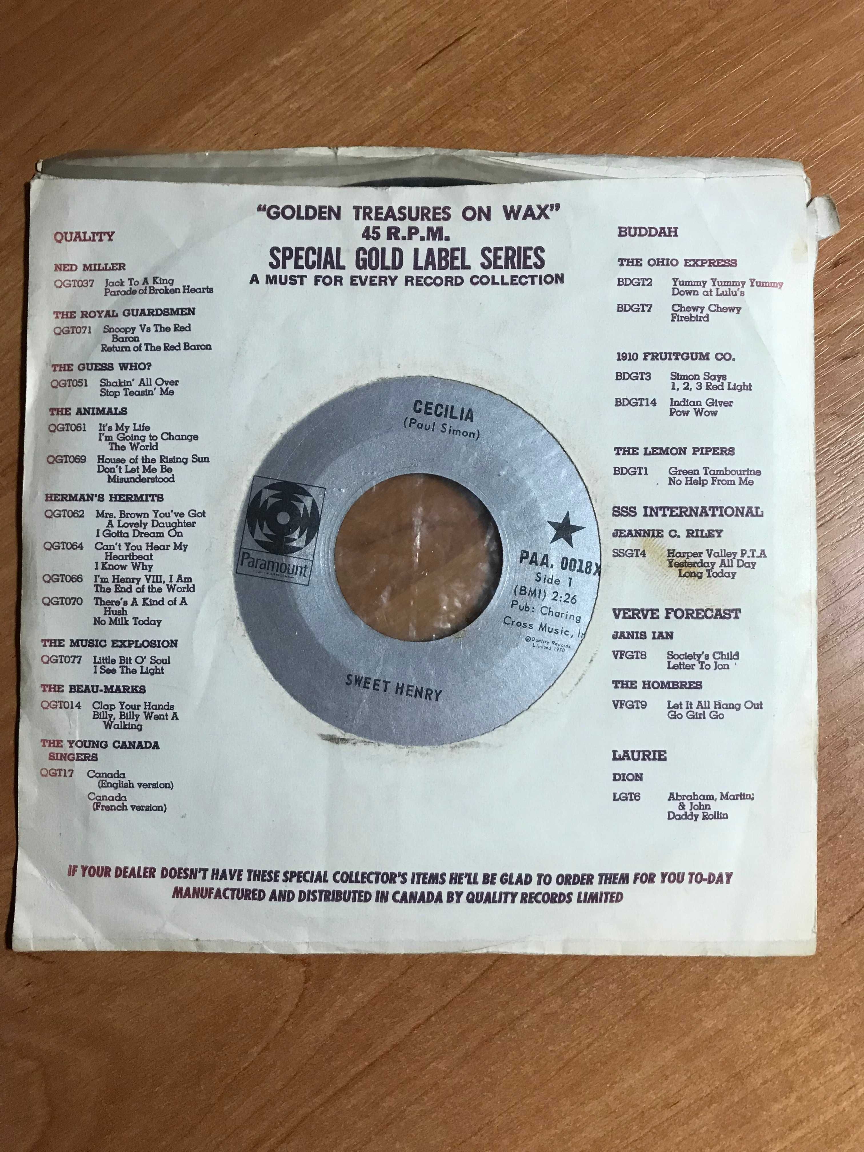 Płyta winylowa PRL 1970r. Kanada Sweet Henry - Cecilia Oh! Reba winyl