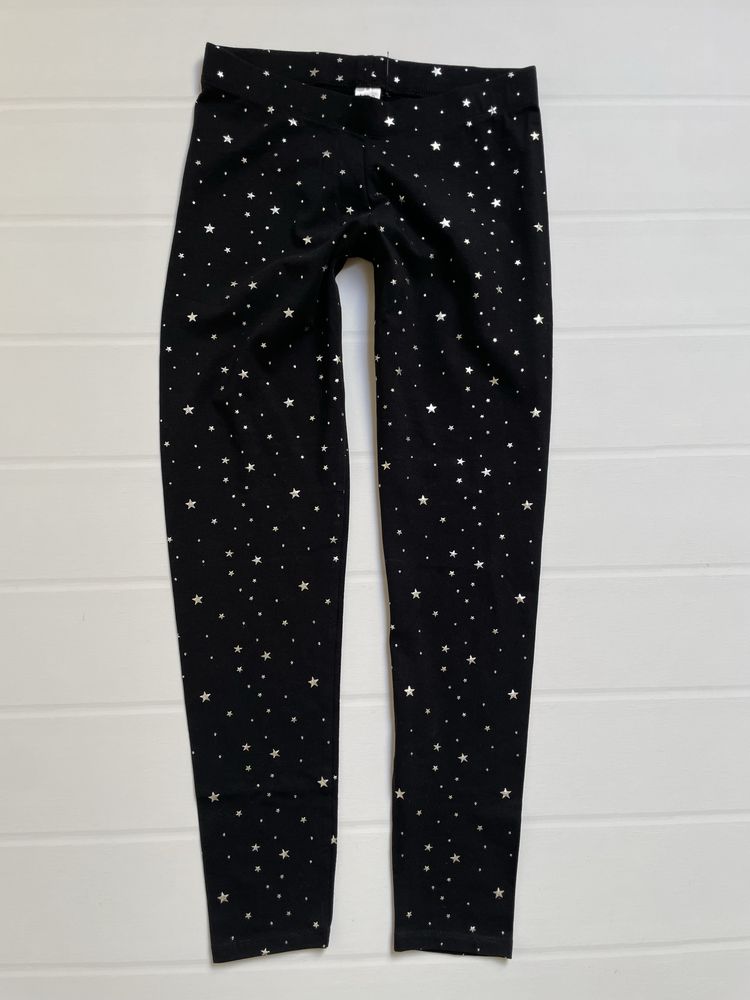 164 M&S MARKS&SPENCER czarne bawełniane legginsy w srebrne gwiazdki