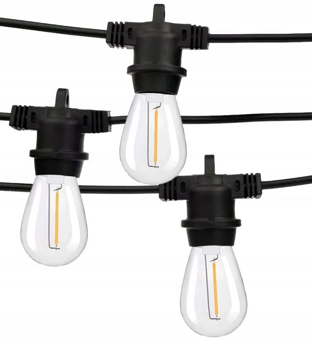 Oświetlenie ogrodowe 20m + 20x E27 LED – idealne na taras i imprezy