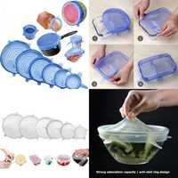 6 Tampas Silicone elásticas moldáveis para recipientes, fruta NOVAS