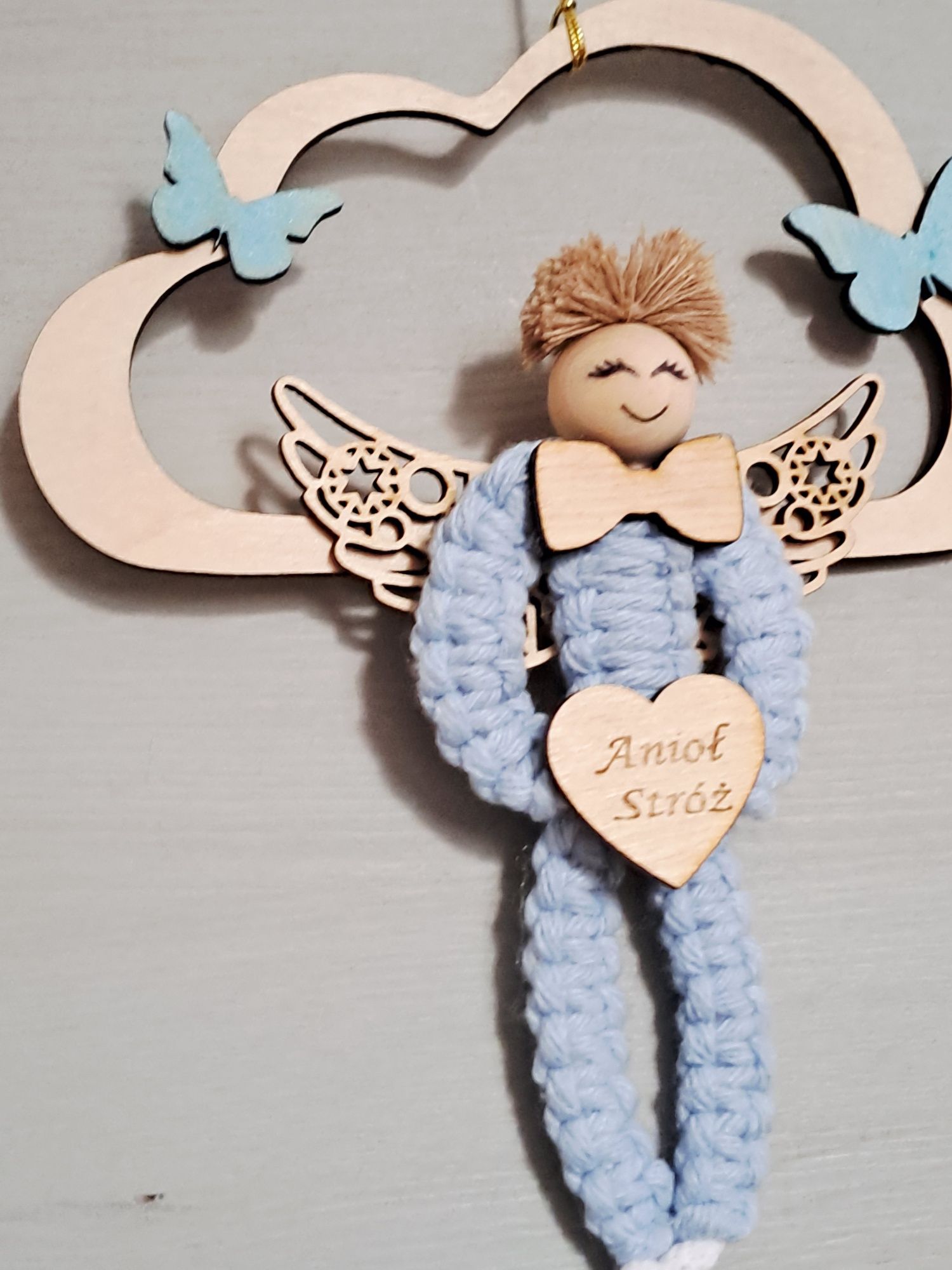 Anioł Stróż Makrama Dekoracja Pamiątka Prezent Handmade