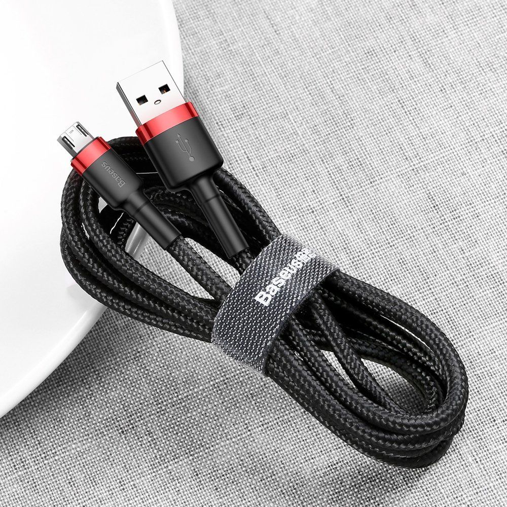 Kabel Nylonowy Baseus Cafule Micro-USB 2A czarny/czerwony 1m