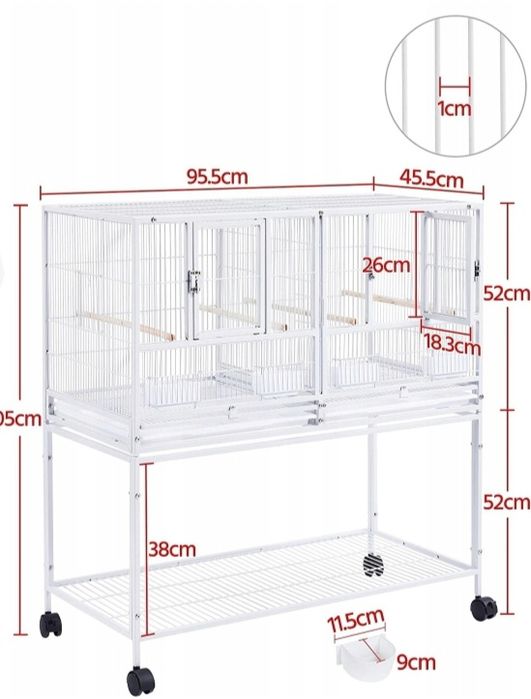 Woliera klatka dla ptaków 95.5 x 45,5 x 105 biała